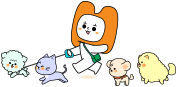 강아지 세마리, 고양이 한마리와 산책하는 현대해상 캐릭터
