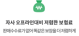 자사 오프라인대비 저렴한 보험료. 판매수수료가 없어 똑같은 보장을 더 저렴하게